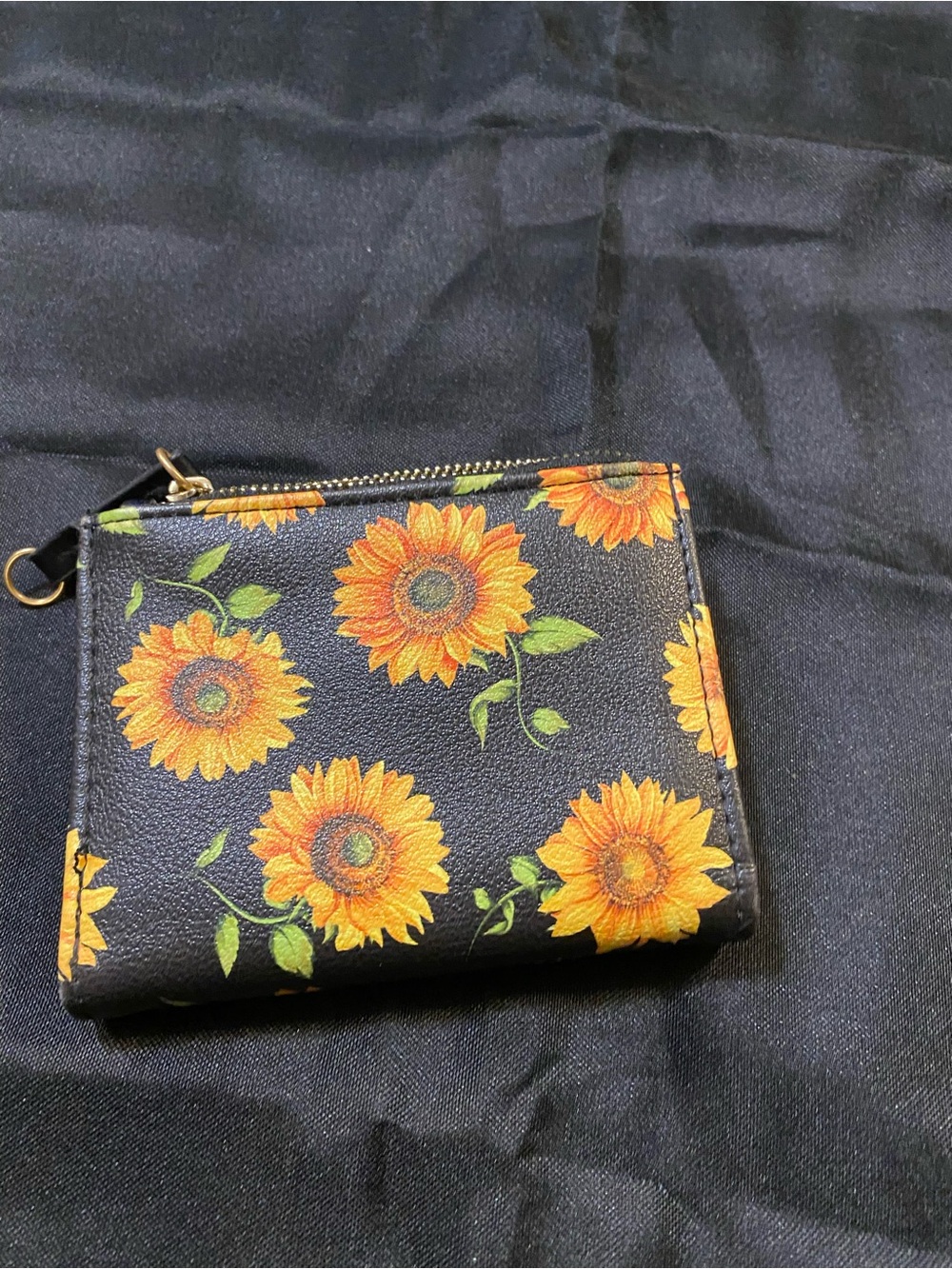 🌸Sunflower Print Black Zip Wallet - Women’s Floral Coin Pouch